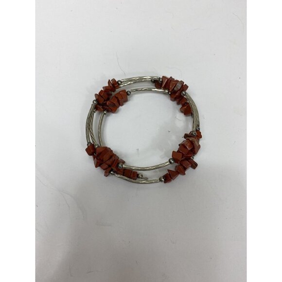 Vtg Red Jasper Nugget Wrap Bracelet Brown Sienna Bead Untested Silver Tone Luck - Picture 7 of 8